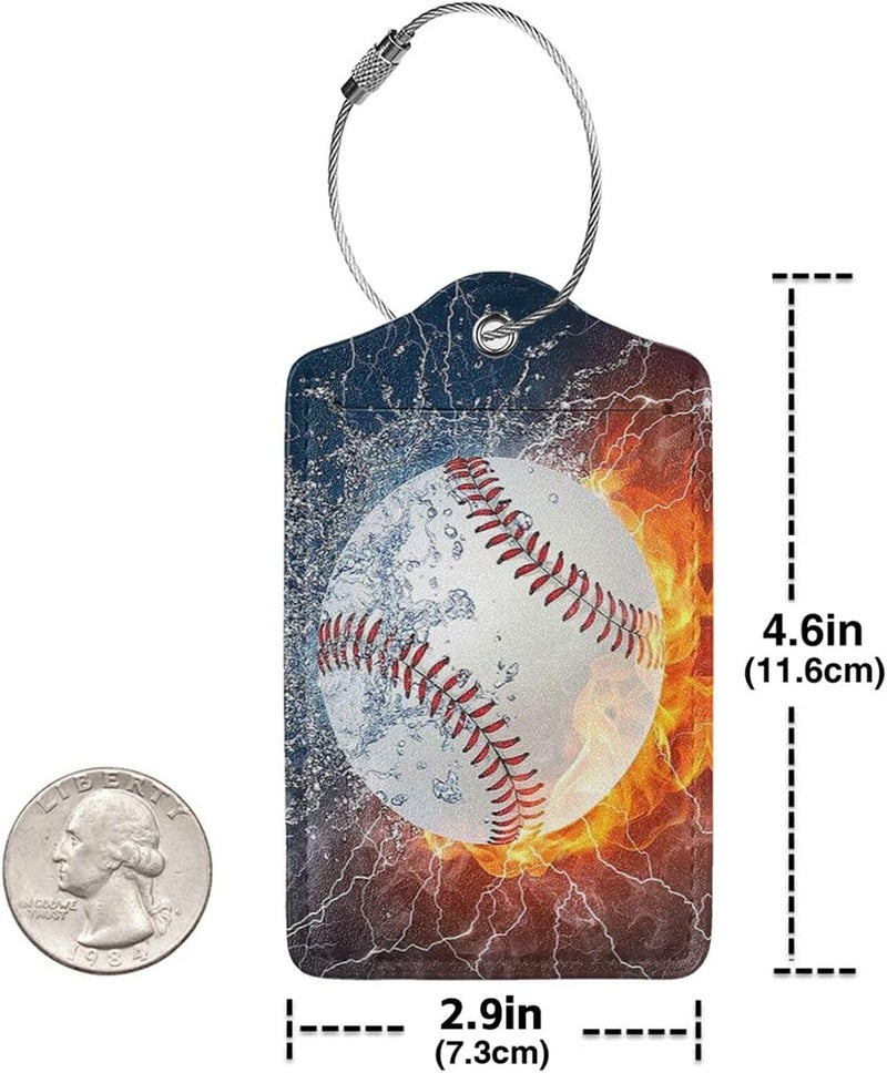 GACCAP 2 Pack Luggage Tags for Suitcase, Privacy Cover ID Label with Stainless Steel and Address Card for Travel Bag Backpack Cruise Ship Essentials Tag Men Boys - Cool Ice Fire Baseball - Image 4